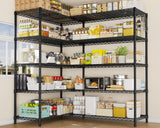 PrimeZone 72" W x 16" D x 76" H Adjustable Garage Shelving, 5 Tier Heavy Duty Metal Storage Shelves, Steel Wire Rack Storage Shelving Organizer for Warehouse, Kitchen, Pantry, Garage, Basement, Black PrimeZone