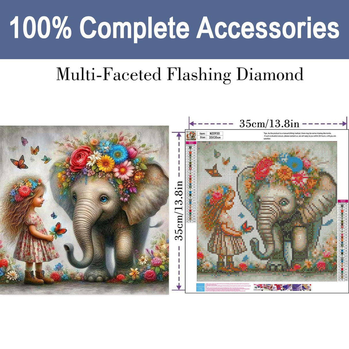 Elephant Diamond Art Kits for Adults-Girl and Elephant Diamond Painting Kits for Beginners, 5D DIY Full Drill Round Gem Art Crafts for Home Wall Decor 14X14 inch ijbnhd