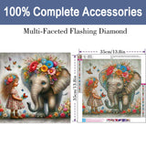 Elephant Diamond Art Kits for Adults-Girl and Elephant Diamond Painting Kits for Beginners, 5D DIY Full Drill Round Gem Art Crafts for Home Wall Decor 14X14 inch ijbnhd