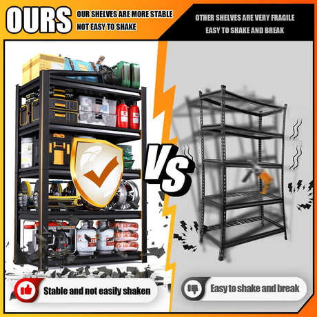 72”H Garage Shelving,Adjustable Garage Storage Shelves,2500LB Heavy Duty Shelves,Easy Assembly Metal Shelves, 5T Shelving Unit Metal Shelf Rack for Basement Industrial Black 72''H*35.4''W*15.7''D ZIWJHK