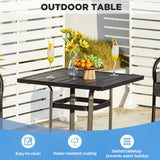 Yaheetech Outdoor Height Bar Table, Square Patio Bistro Table with Umbrella Hole and Slatted Metal Tabletop, Outside Furniture for Garden Lawn Poolside, Black Yaheetech
