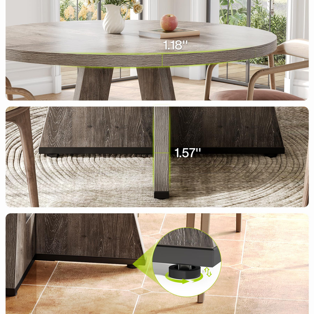 LITTLE TREE Round Dining Table for 4-6 People, 47 Inches Dining Room Table with Wooden Pedestal Base, Grey Dinner Table, Circle Kitchen Table for Dining Room, Kitchen, Living Room(Table Only) LITTLE TREE