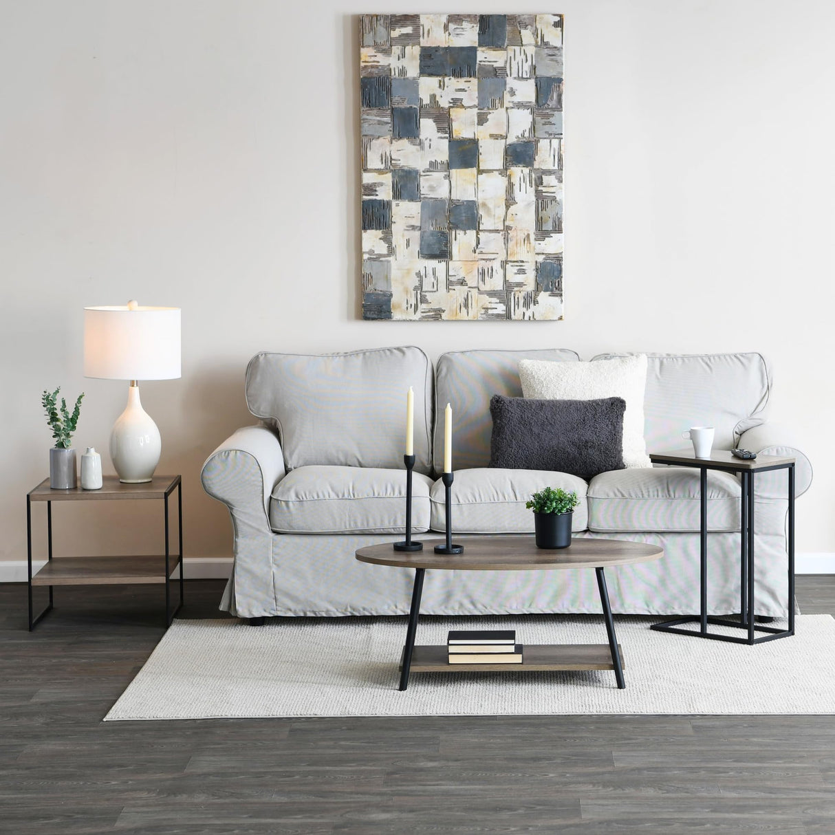 Household Essentials 8081-1 Oval Rustic Coffee Table with Storage Shelf | Distressed Ashwood Household Essentials