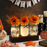 Thanksgiving Mason Jar Centerpiece for Table with LED Lights & Artificial Flowers, Set of 3 Mason Jars Farmhouse Painted Decorative Jars for Fall Home Decor Kitchen Table Centerpiece SUPREME LIGHTS ·2017·
