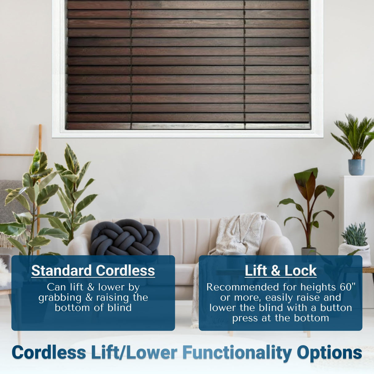 TailorView Customizable Wood Horizontal Cordless Window Blinds - 2 Inch Slats - Walnut (Medium-Dark Brown,) Outside or Inside Mount. TailorView