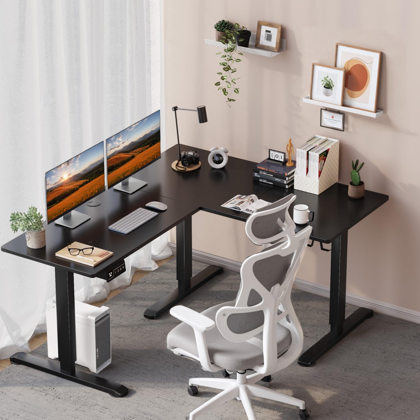 Shahoo L-Shaped Electric Standing Desk, 63 x 48 Inches Height Adjustable Coner Table, Home Office Computer Workstation, Black, 63 x 48 Inch - WoodArtSupply