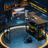 GTRACING L Shaped Gaming Desk, Carbon Fiber Style Computer Desk Compatible with Monitor Arm Storage Shelves Corner Desk Gaming Table for Home Office Desks Easy to Assemble Adjustable Shelf Height GTRACING