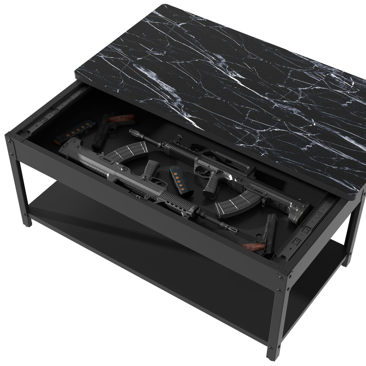 SmartEdge Coffee Table with Gun Safe with Biometric Lock, Lock Storage Table Designed for Firearms and Wine, Hidden Gun Storage for Jewelry Money Rifles Pistols and Ammo (Black Marble Wood) SmartEdge