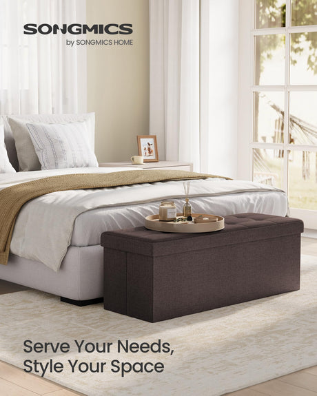SONGMICS MAZIE Collection - 43 Inches Folding Storage Ottoman Bench, Ottoman Foot Rest, End of Bed Bench, Storage Chest, Load 660 lb, for Living Room, Bedroom, Entryway, Brown ULSF77BR SONGMICS