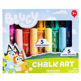 Official Bluey Chalk Art, 5-Pack, Vibrant Sidewalk Chalk For Kids, Includes 5 Chalks, Chalk Holders & Reusable Stencil, Outside Toys for Toddlers 1-3, Bluey Birthday Party Supplies, Bluey Toys Horizon Group USA