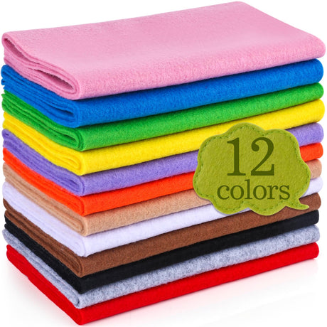 XSEINO 12 Rolls 8"x35"(20.5x90cm) 1.4mm Thick Soft Felt Fabric Sheet 12 Assorted Colors Felt Pack for DIY Craft Sewing Squares Nonwoven Patchwork XSEINO