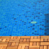 CLOVERHOLM Interlocking Deck Tiles - Waterproof 12”x12” Acacia Wood Tiles, Patio Tiles for Indoor and Outdoor, Garden, Roof Terrace Tiles, 12 Slats Checker Pattern (10Pcs, Teak, 12x12 inches) CLOVERHOLM