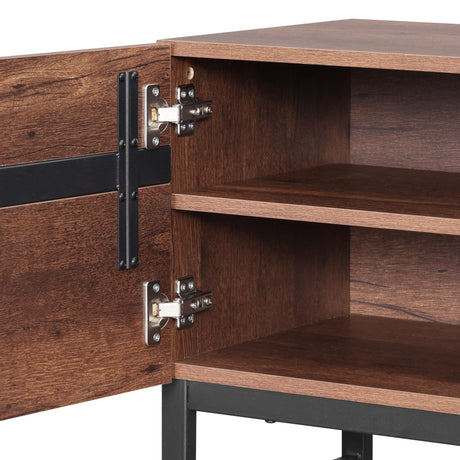 WAMPAT 3 in 1 Modern TV Stand for TVs up to 110 inch, Wood Entertainment Center TV Console with Storage Cabinets and Metal Base, Media Console for Living Room,Brown WAMPAT