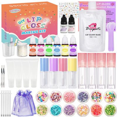 BRIPATI DIY Lip Gloss Making Kit - All-in-One to Make Your Own Lip Care Gloss Set with Clear Base, Pigments, Glitter, Tubes, Fun Creative Gift for Women Girls Makeup Lovers in Christmas Birthdays