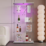 LED Lights Glass Display Cabinet 4 Shelves with 2 Doors, Curio Cabinets Quick-Install Style Glass Floor Standing Cabinet Bookshelf for Living Room Bedroom Office Kootlena