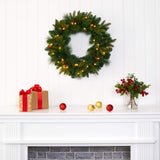 Nearly Natural 24in. Mixed Pine Artificial Christmas Wreath with 35 Clear LED Lights and Pinecones Nearly Natural