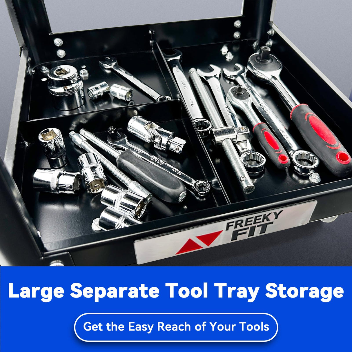 FreekyFit Rolling Creeper Garage/Shop Seat for Men, Padded Mechanics Stool with Tool Tray Storage for Garage, Rolling Workshop Stool with Wheels, Auto Creeper Seat, 330 LBS Capacity, Heavy Duty, Black FreekyFit