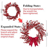 Sggvecsy 18 Inch Artificial Christmas Wreath Red Berry Wreath Handmade Winter Wreath with Bowknot Christmas Decoration for Front Door Home Indoor Outdoor Farmhouse Wall Window Xmas Holiday Sggvecsy