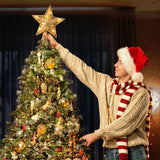 Christmas Star Tree Topper, Plug in 3D Star Tree Topper, 11”Golden Glittered Metal Hollow Designed Built-in 10 Bulbs String Lights for Christmas Tree Decorations Brightown