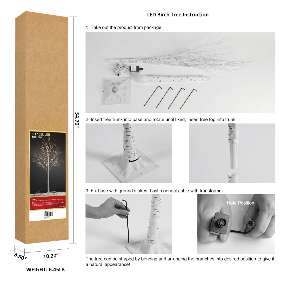 LIGHTSHARE 8FT 132 LED Birch Tree,Home,Festival,Party,Christmas,Indoor and Outdoor Use,Warm White LIGHTSHARE