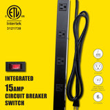 KMC 12 Outlet Heavy Duty Metal Surge Protector Power Strip with 6-Foot Long Extension Cord, 125V/15A, Black KMC