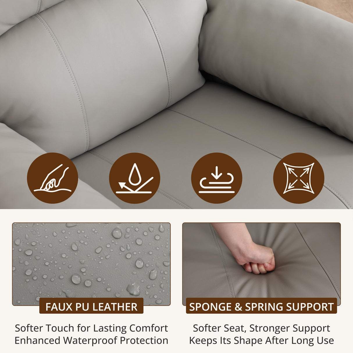 zzlay 360° Swivel Rocking Leather Recliner Chair for Adults, Overstuffed Manual Recliner with Spring Cushion, Glider Rocking Nursery Single Sofa with Side Pockets for Living Room, Beige zzlay