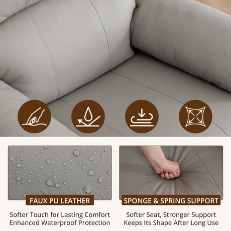 zzlay 360° Swivel Rocking Leather Recliner Chair for Adults, Overstuffed Manual Recliner with Spring Cushion, Glider Rocking Nursery Single Sofa with Side Pockets for Living Room, Beige zzlay