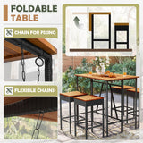 Devoko Patio Bar Set 5 Pieces Acacia Wood Patio High Top Bar Table and Stools Chairs Set Foldable Outdoor Bar Stools Set of 2 for Garden, Balcony Devoko