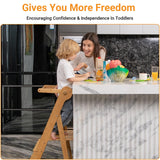 COSYLAND Foldable Toddler Standing Tower - Adjustable Height Folding Step Stool Kids Toddler Kitchen Stool Helper for Learning and Cooking - Ages 18 Months to 6 Years with Safety net Natural COSYLAND