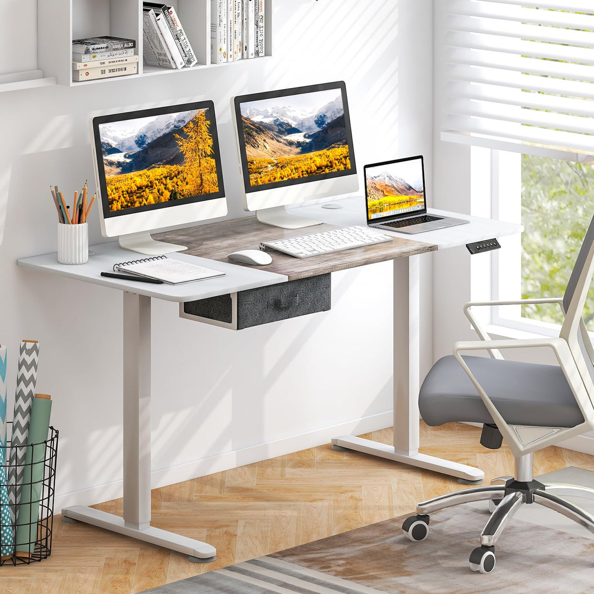 Giantex Electric Standing Desk, 55" x 28" Height Adjustable Desk with Memory Preset Controller, Storage Drawer, USB Charging Port, 2 Cable Holes, Stand Up Computer Desk for Home, Office, Gray Giantex