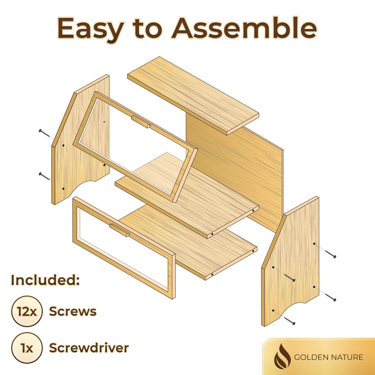 Golden Nature Double Layer Bamboo Bread Box for Kitchen Countertop, Large Wooden Storage Box W/Clear Display Windows, Food Keeper for Muffins, Bagels & Cookies Golden Nature