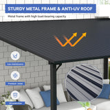 SUNSITT 10'x 14' Gazebo, Outdoor Lean to Gazebo Pergola w/Drainage Holes, Wall-Mounted Gazebo with Hard Top Metal Awnings for Patio Backyard Deck, Dark Grey SUNSITT