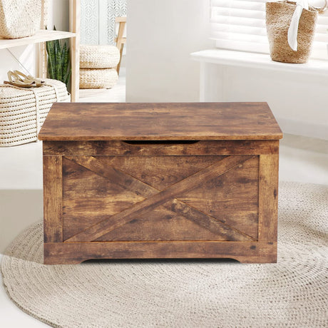 Timberer Storage Chest, Wooden Storage Bench, Entryway Shoes Bench with 2 Safety Hinges, Retro Storage Trunk for Living Room, Bedroom, 15.7 x 31.5 x 18.9 Inches, Rustic Brown Timberer