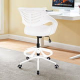 BOJUZIJA Ergonomic Drafting Chair,Standing Computer Desk Chair,Foot Ring,Lumbar Support,Swivel Task Chair - White BOJUZIJA