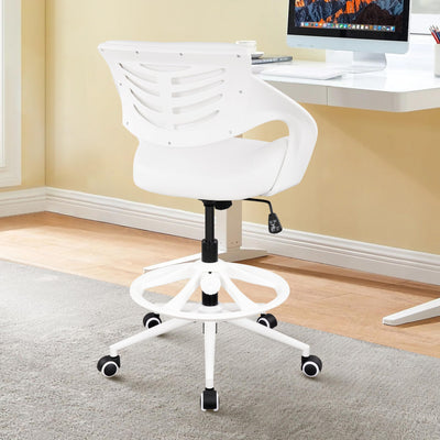 BOJUZIJA Ergonomic Drafting Chair,Standing Computer Desk Chair,Foot Ring,Lumbar Support,Swivel Task Chair - White