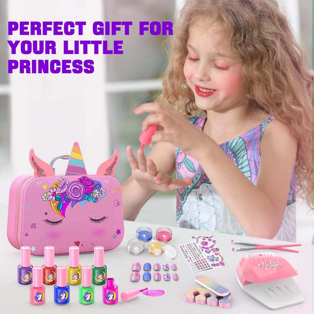 Kids Nail Polish Set for Girls, Non-Toxic Quick Dry Nail Art Salon Kit with Nail Dryer and Peelable Nail Polish,Ideal Gift Toys for Girls Age 3-12 Websonaw