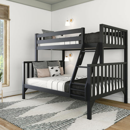 Max & Lily Scandinavian Twin Over Full Bunk Bed in Black – Durable Solid Wood Design for Kids - WoodArtSupply