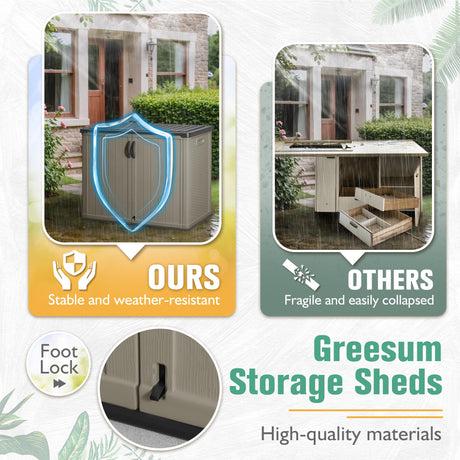 Greesum Outdoor Horizontal Storage Sheds 27 Cu.ft Resin Large Storaged Box Weather Resistance, Without Shelf, Easy to Assemble, Prefect for Garden, Patios, Backyards, Beige Greesum