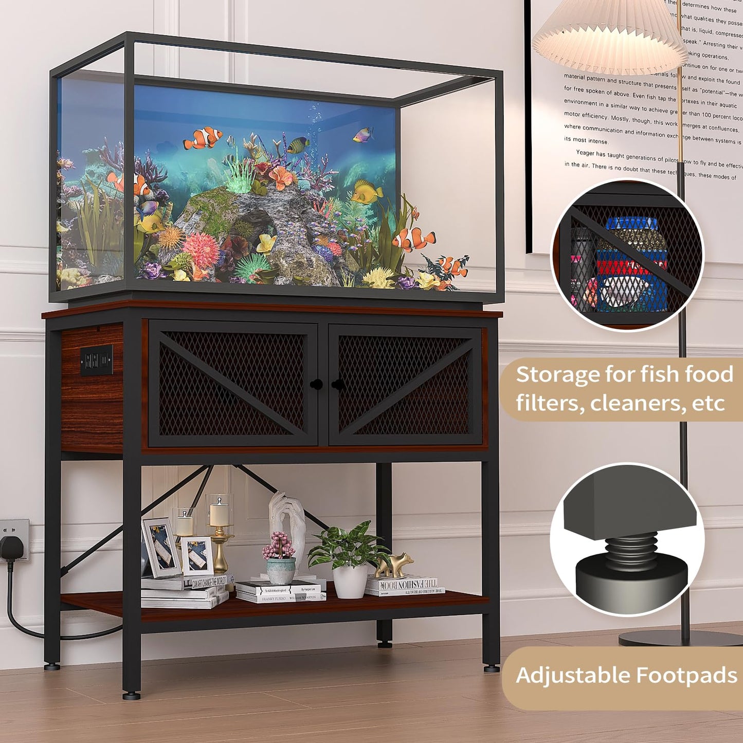 Avolander 40-50 Gallon Fish Tank Stand, Aquarium Stand with Power Outlets & LED Light, Cabinet for Fish Tank Accessories Storage, Heavy Duty Metal Frame, 760LBS Capacity, Black Teakwood Brown