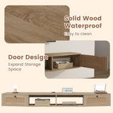 EROMMY Modern Rattan Floating TV Stand, Wall-Mounted Floating Stand for TVs up to 80 Inches with Doors, Entertainment Center for Under TV Storage, 70 inch, Oak EROMMY