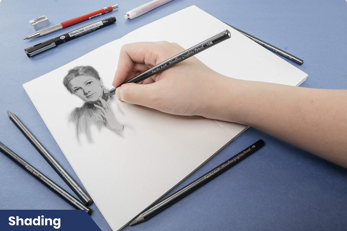 Pacific Arc Woodless Graphite Pencil 6 Pack Set, 12B, 10b, 8B, 6B, 4B, & 2B, for Sketching, Drawing, Coloring and Art Pacific Arc