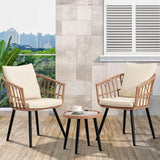 IJIALIFE 3 Pieces Patio Bistro Set, Outdoor Wicker Table and Chairs Set of 2, Rattan Balcony Furniture Set with Cushions for Front Porch Apartment Backyard Deck,Beige IJIALIFE