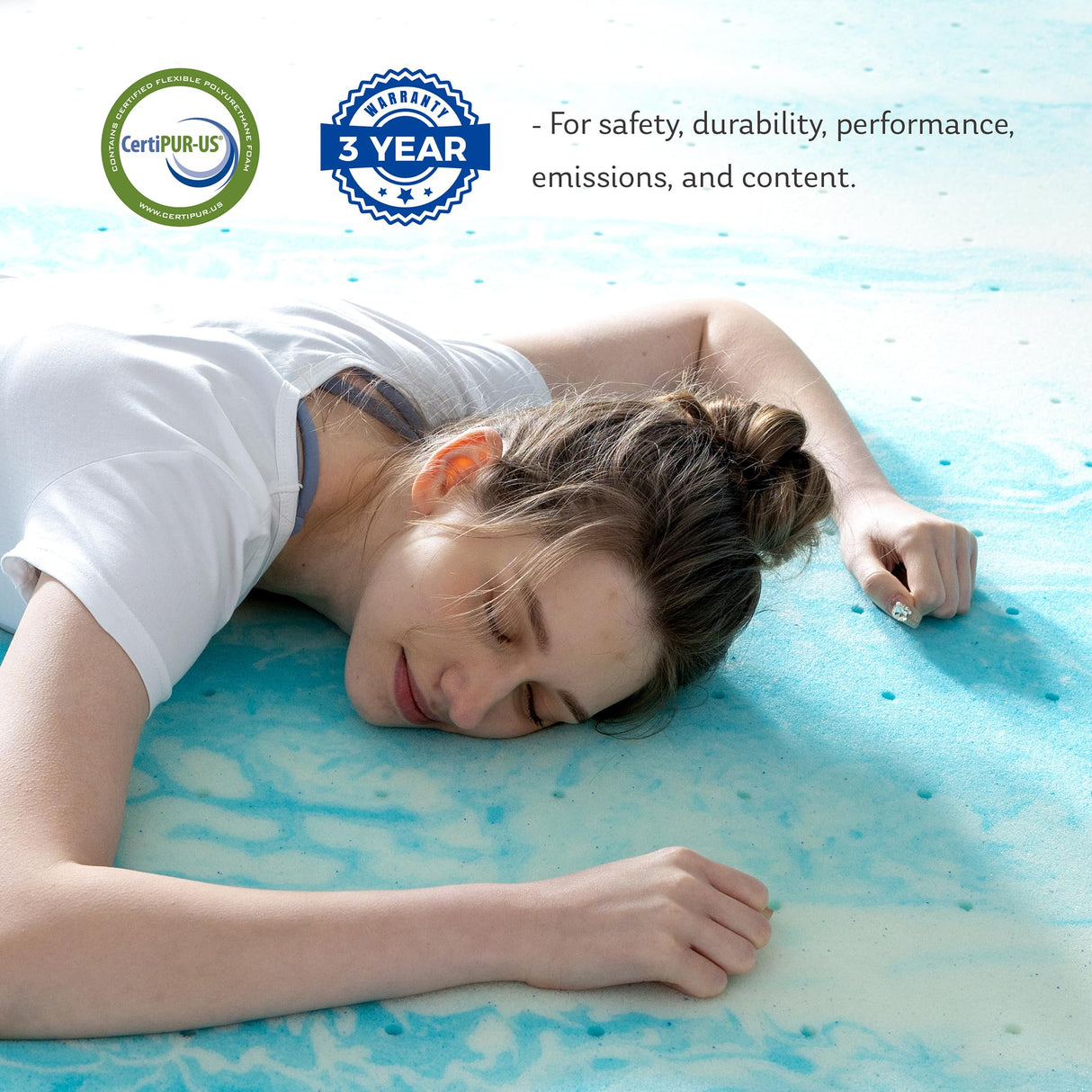 Full Mattress Topper 3 Inch Memory Foam Mattress Topper with Gel Infusion, Cooling Mattress Pad in a Box, CertiPUR-US Certified, 54”x75”, Blue MLILY