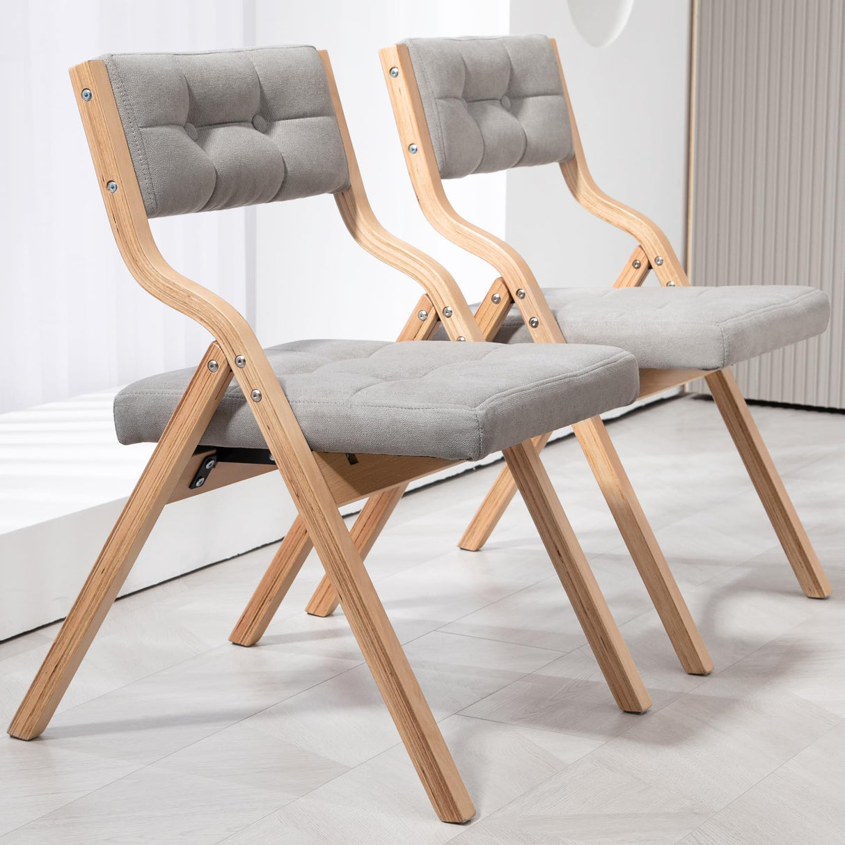 HOMEFUN Folding Chairs with Cushion, Wooden Padded Folding Chairs 2 Pack, Portable and Assembled Folding Dining Chair for Guests Kitchen Office Wedding and Party, Gray HOMEFUN