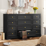 Hasuit Large Dresser with 12 Drawers for Bedroom, 61.4'' Long Modern Chest of Drawers, Black Wide Dressers Clothes Closet, Wooden Bedroom Funiture Storage Organizer Hasuit