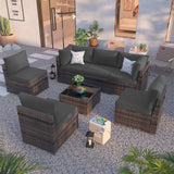 Amopatio 7 Pieces Patio Furniture Set, Outdoor Furniture Sectional Sofa Set with Slanted Back, Patio Couch with Glass Coffee Table for Backyard Dark Grey (1 Waterproof Cover) Amopatio