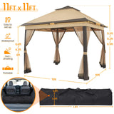 Yaheetech 11x11 Pop Up Gazebo Outdoor Canopy Shelter, Instant Patio Gazebo Sun Shade Canopy Tent with 4 Sandbags, Double Tiers & Mesh Netting for Lawn, Garden, Backyard & Deck, Khaki Yaheetech