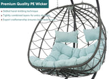 JOYBASE Double Swing Egg Chair with Stand, 2-Person Hanging Egg Chair Wicker Rattan Oversized Swinging Chair for Outdoor Indoor Garden Patio (Light Blue) JOYBASE