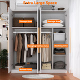 Fddevelop 4 Doors Wooden Wardrobe Closet Armoire, White Storage Cabinet for Hanging Clothes, Bedroom Extra Large Capacity Freestanding Armoire,Wood Wardrobe Combination with Shelves (White) (White) Fddevelop