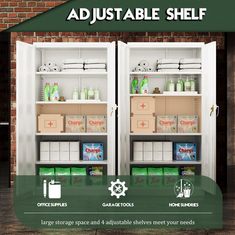Pataku Metal Storage Cabinet, 72" Garage Cabinet with Doors and Shelves Lockable Steel Multifunctional Cabinet, White Tool Cabinet for Garage, File Cabinet for Home, Office, Warehouse Pataku